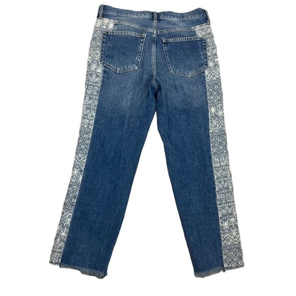 We the Free Aztec Side Panel Cropped Boyfriend Jeans Raw Hem  26 Waist  - N268 - Picture 5 of 8